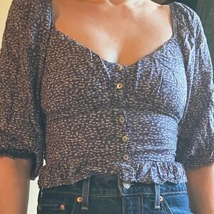 Lucky Brand Blue Floral Cropped Top